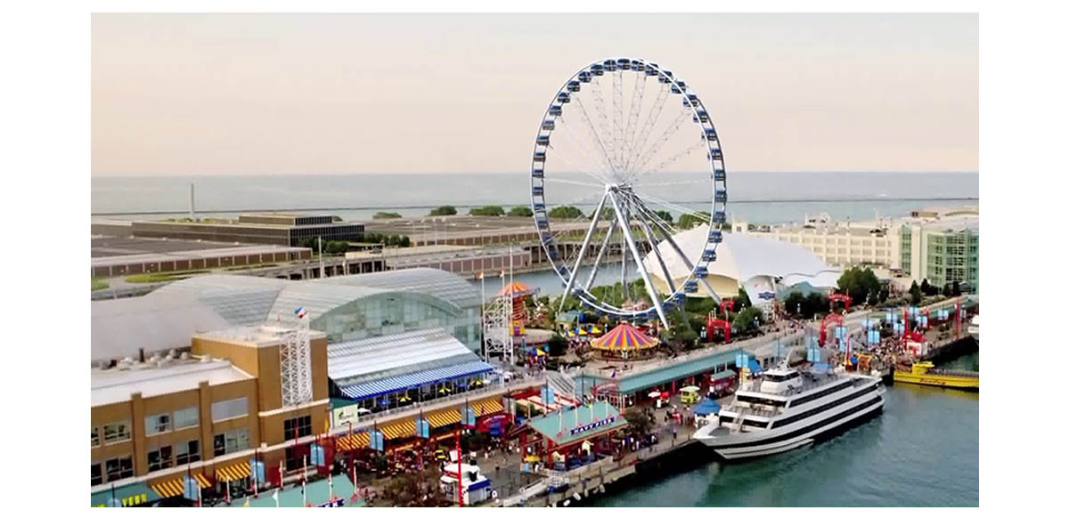 Aerial View Of Navy Pier's Landscape Featuring The New Centennial Wheel