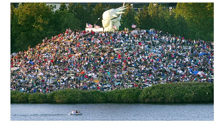Crowd Of People At Gas Works Park of Lake Union in Seattle