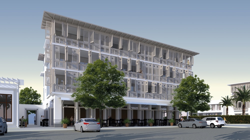 Concept rendering of expansion to Alys Beach’s town center new condos retail dining