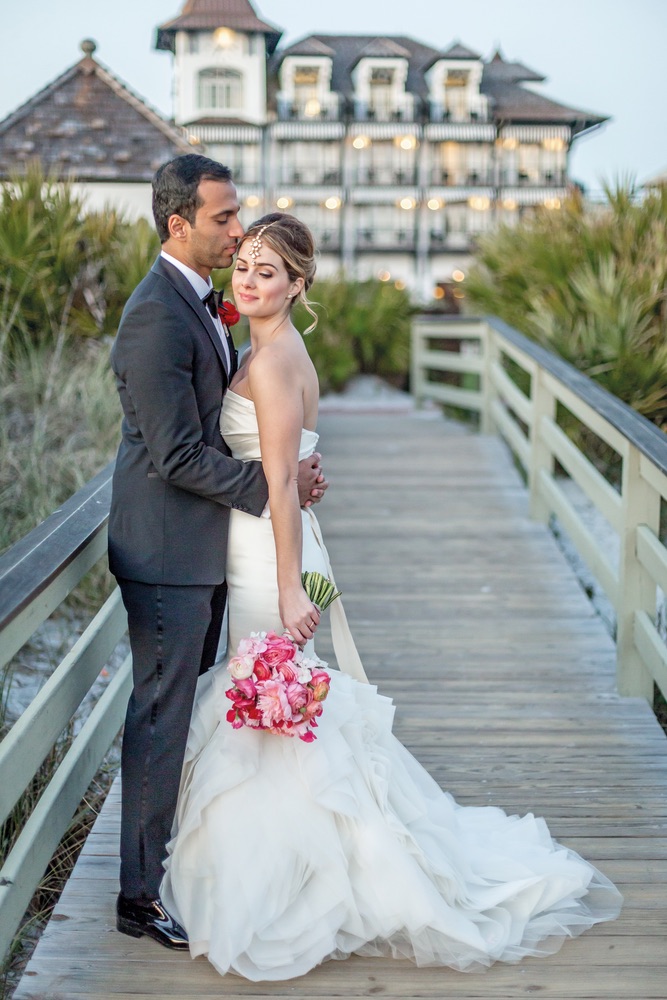 Newlywed couple in front of the Pearl in Rosemary Beach Florida