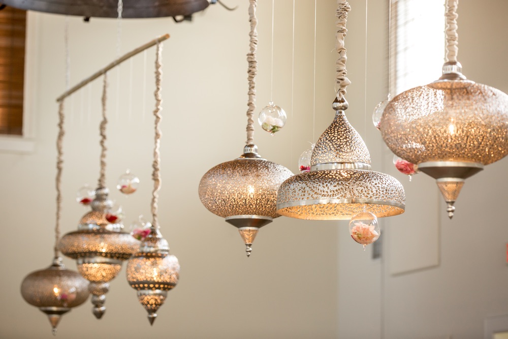Indian inspired chandeliers at a wedding reception