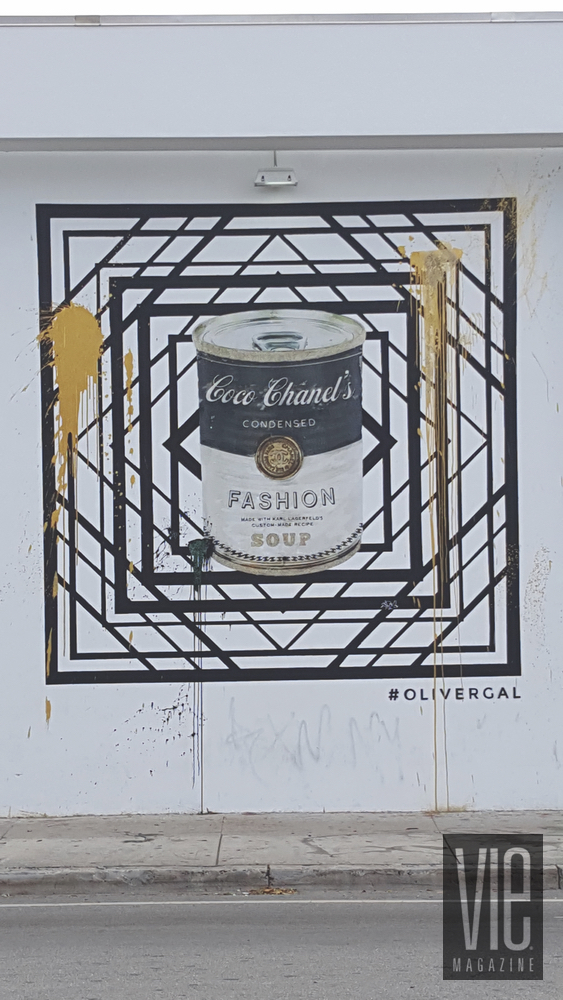 Mural painting on side of wall Wynwood Walls Miami Florida grafitti street art soup can campbell coco chanel