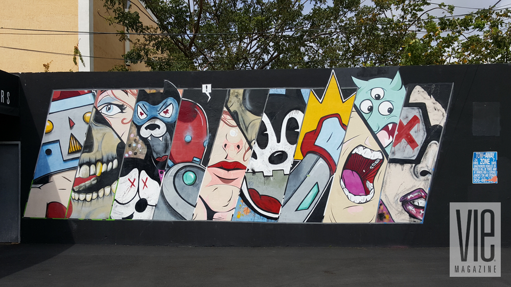 Mural painting on side of wall Wynwood Walls Miami Florida grafitti street art cartoon characters