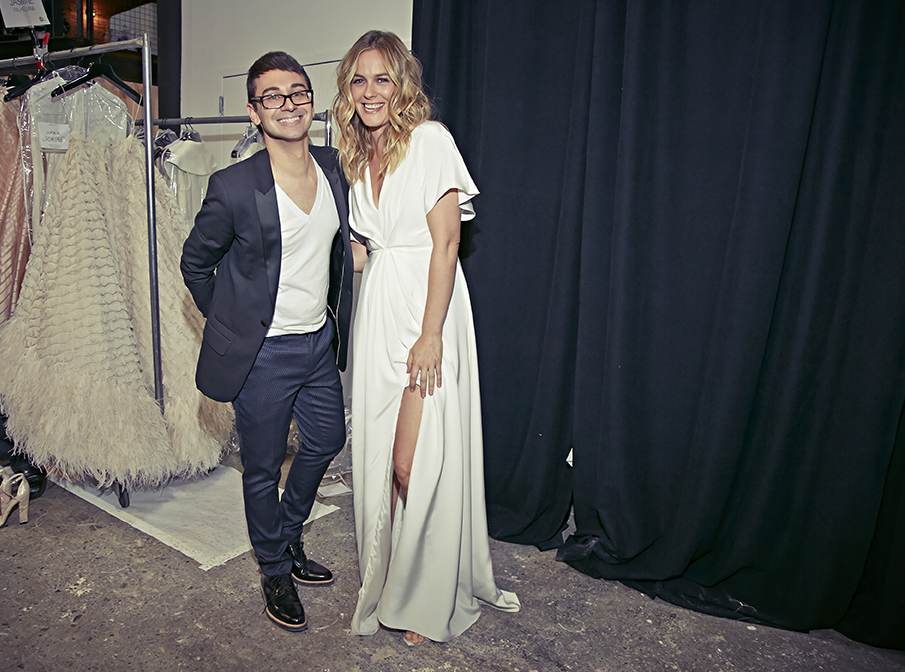 Christian Siriano with Alicia Silverstone during Christian's Spring/Summer 2016 runway show
