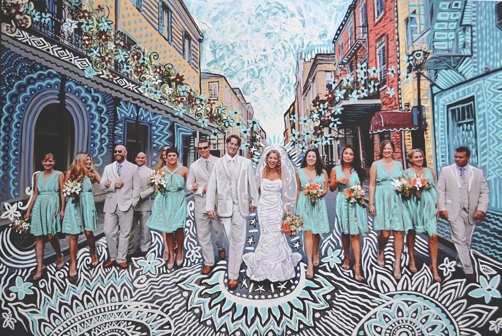 Andy Saczynski painting over Ryan Mantheys wedding party photograph in New Orleans