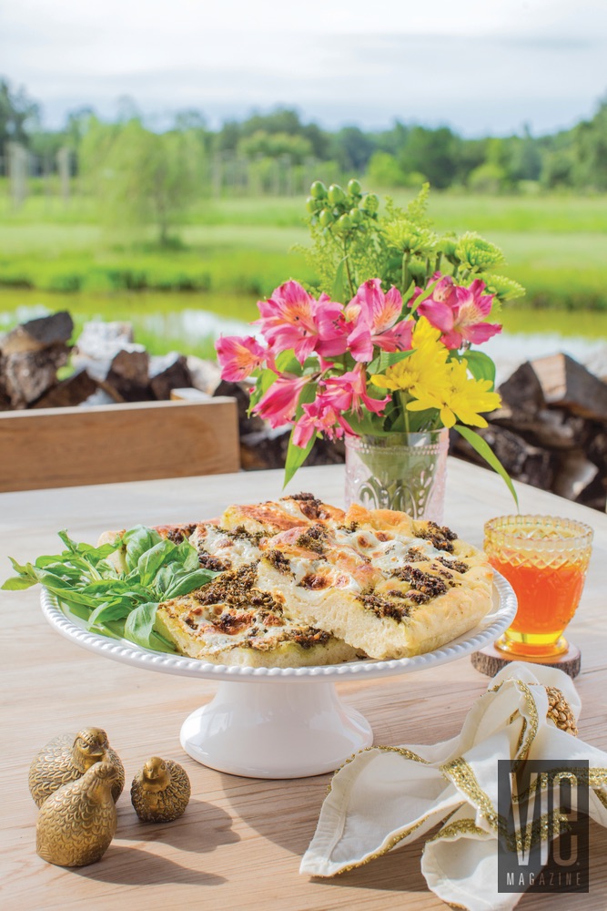 Pesto and Pecan Focaccia delicious recipes from the garden beautiful table setting