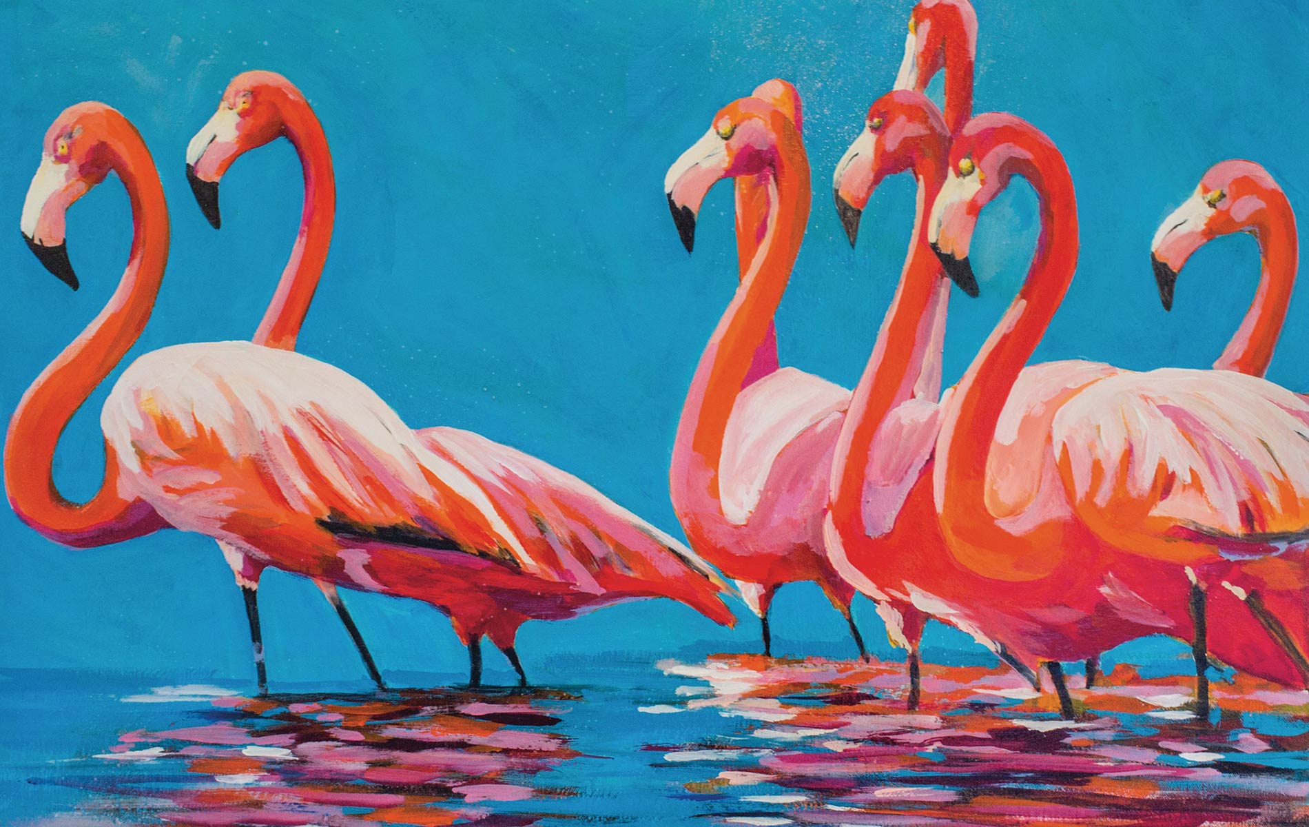American Flamingos at Key Biscayne by Gordie Hinds art flamingos paint artist
