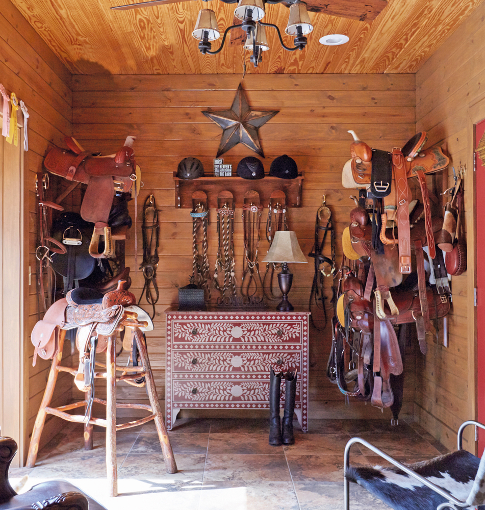 Susan Lovelace farmhouse Interior Design barn decor horse saddles