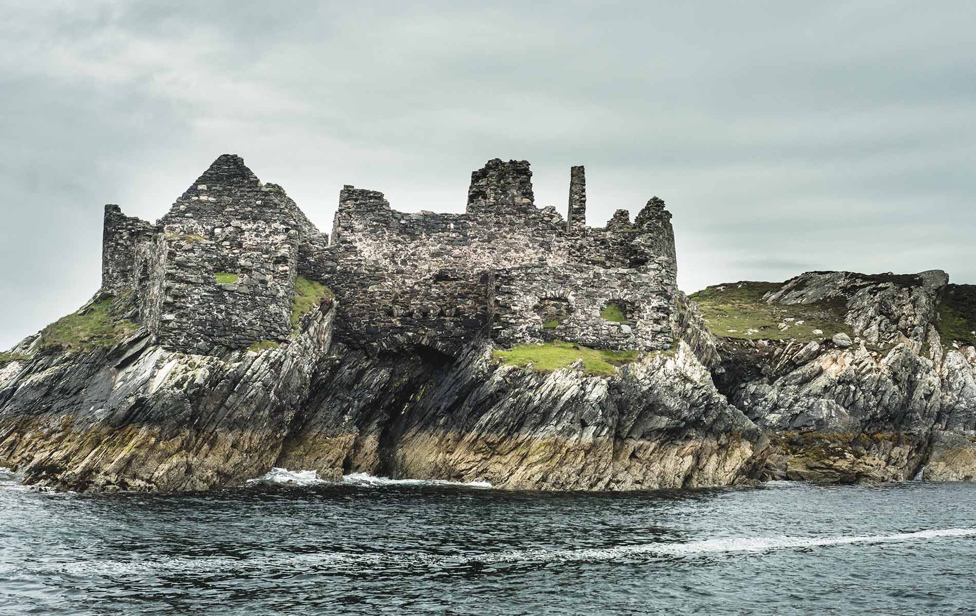 Abandoned castle ruins on Inishbofin island in Ireland