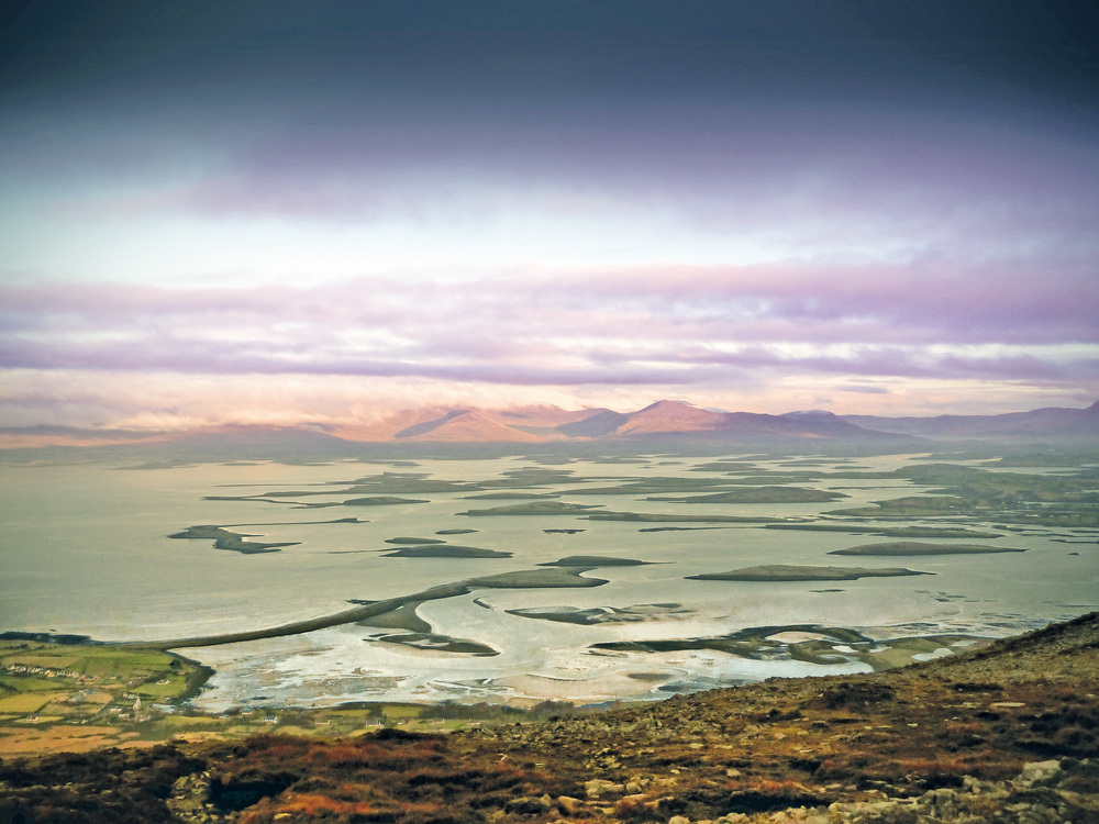 Beautiful view of Clew Bay from Croagh Patrick overlooking Dorinish Island Connemara Life 2016