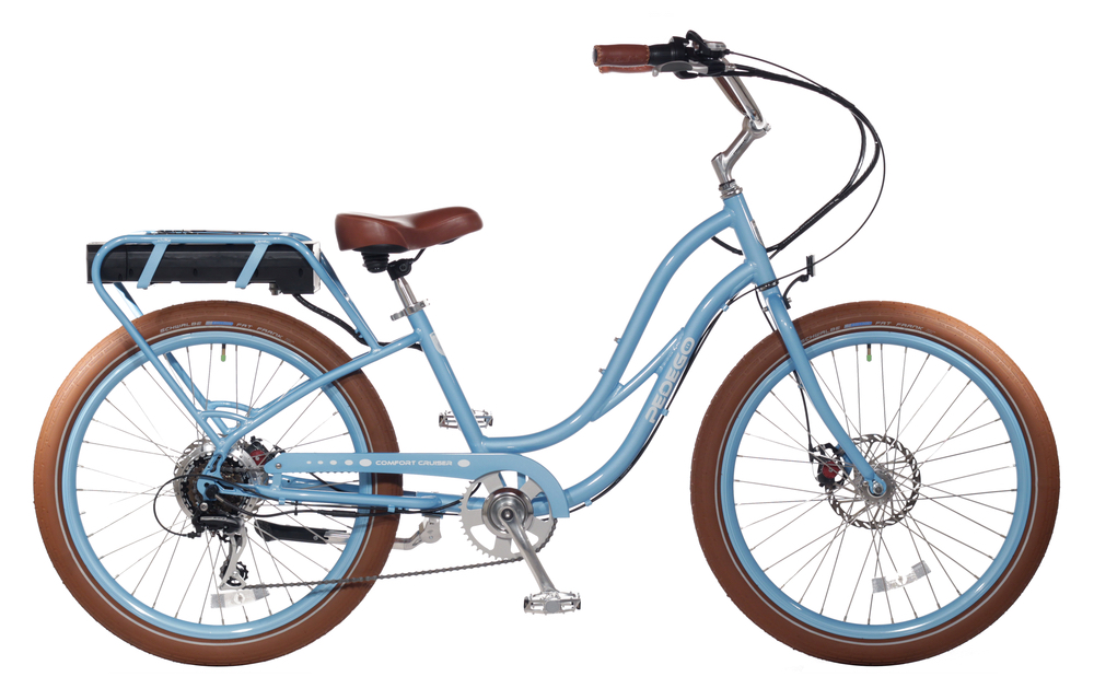Light blue and brown cruiser bike pedego 30a electric bicycles