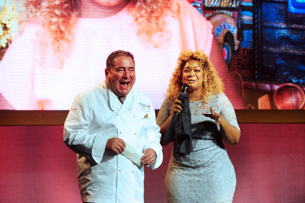 Food Network personality Sunny Anderson with Chef Emeril Lagasse at Carnivale du Vin in NOLA