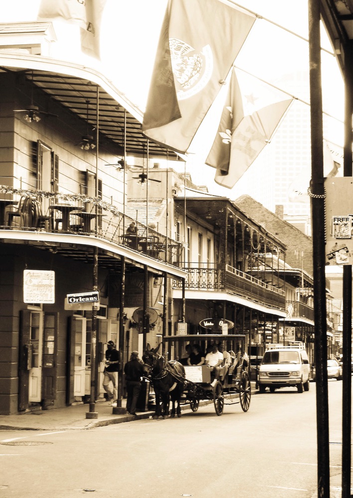 Street in old photograph of New Orleans