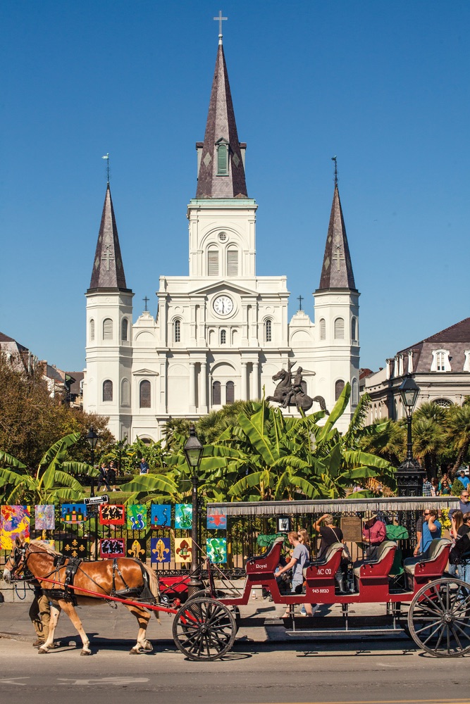 Jackson Square in New Orleans with horse and buggy.