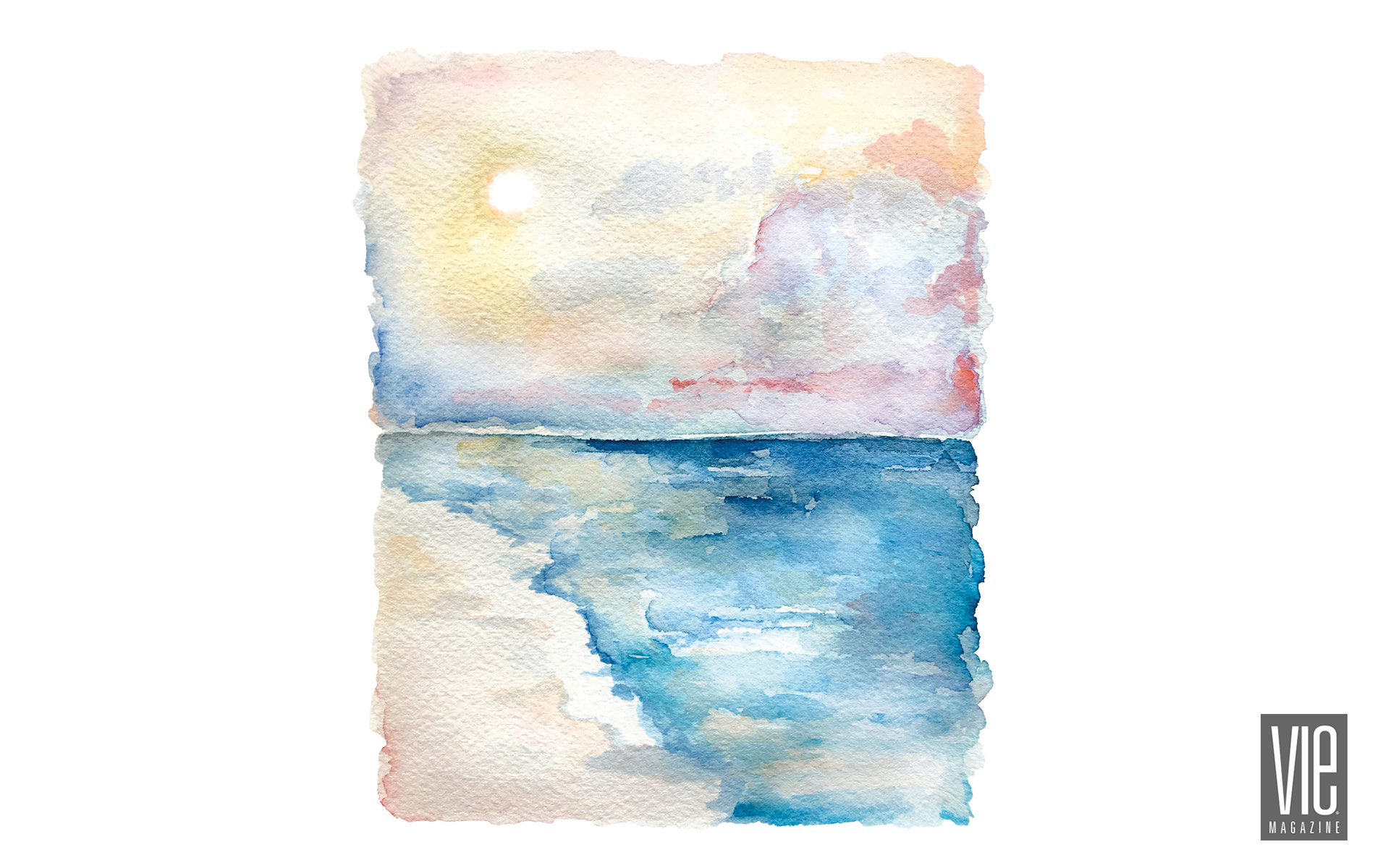 VIE Magazine Inspirational Column by Pamela Dowling, watercolor sunset by Lucy Mashburn