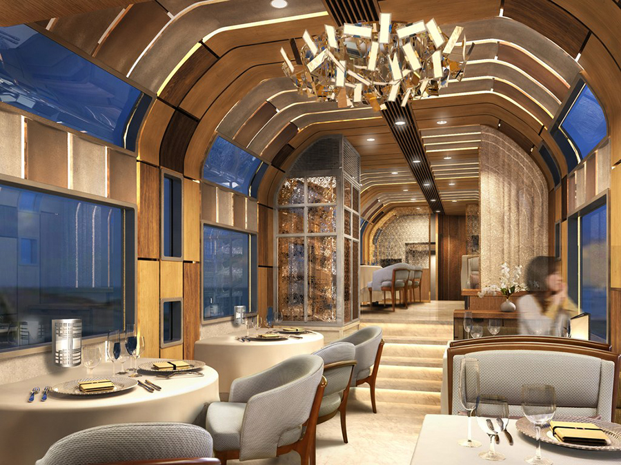 Dining room of Japan's luxurious Shiki Shima train