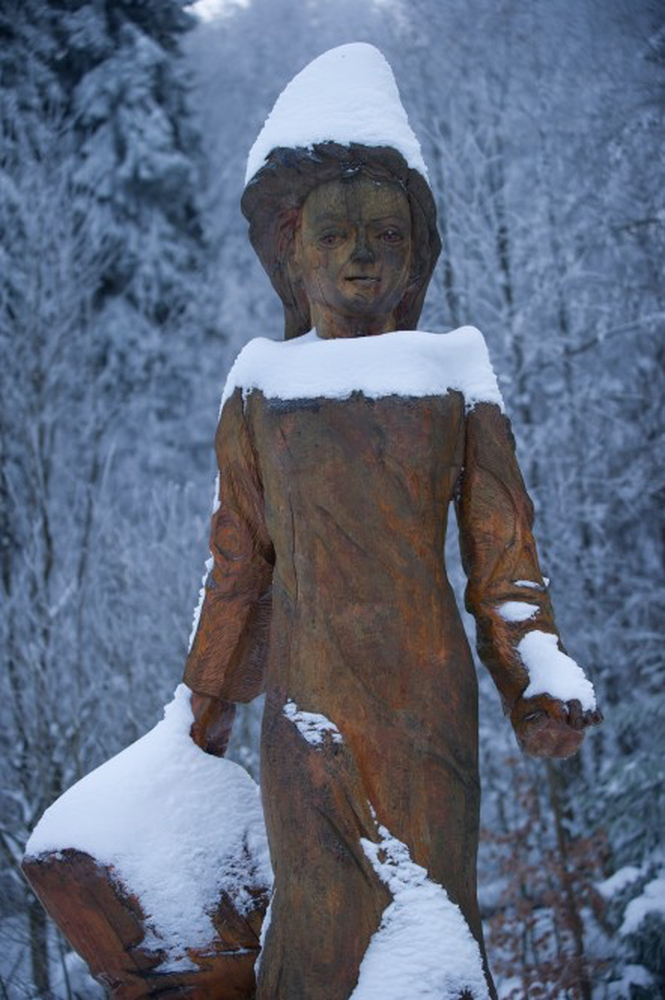 Fairy tale statue in the snow Germany Fairy Tale Road VIE Magazine 2017