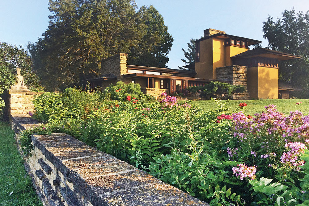 Exterior shot of Taliesin residence designed by Frank Lloyd Wright architecture estate home and decor