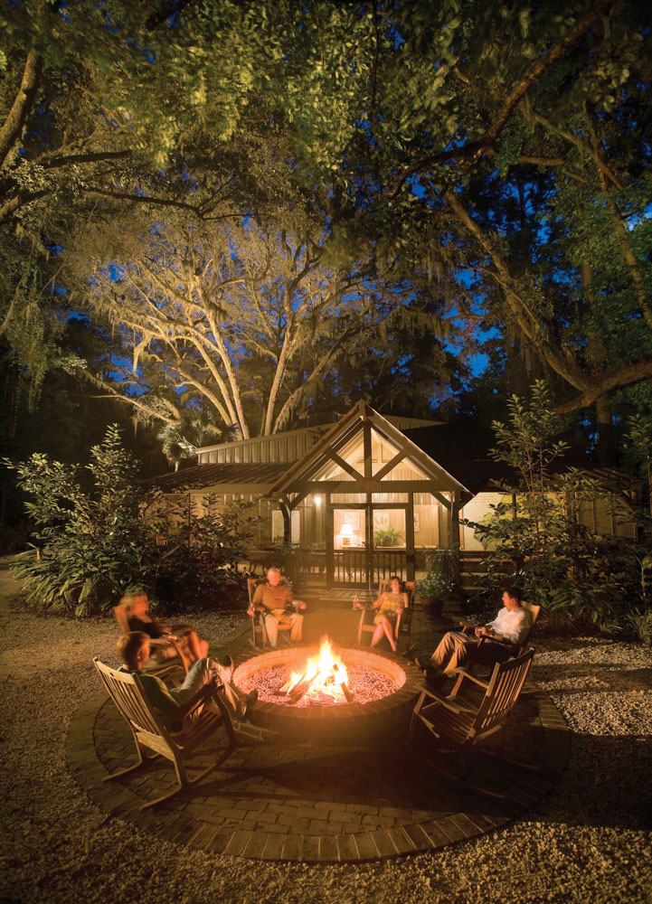 Bonfires under the stars are better when shared with family and friends outside the Old Shed on Hampton Island.