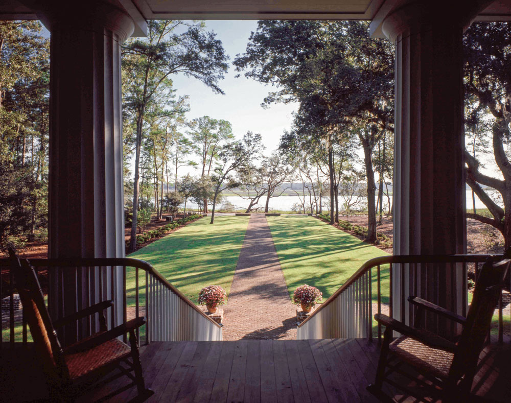 The late Robert Marvin, regarded as the father of Southern landscape architecture, designed the formal approach from the North Newport River to the Big House’s large veranda.