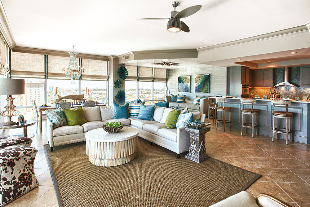 Open-concept living space designed by Lovelace designer Cara McBroom Susan Lovelace Home and Decor