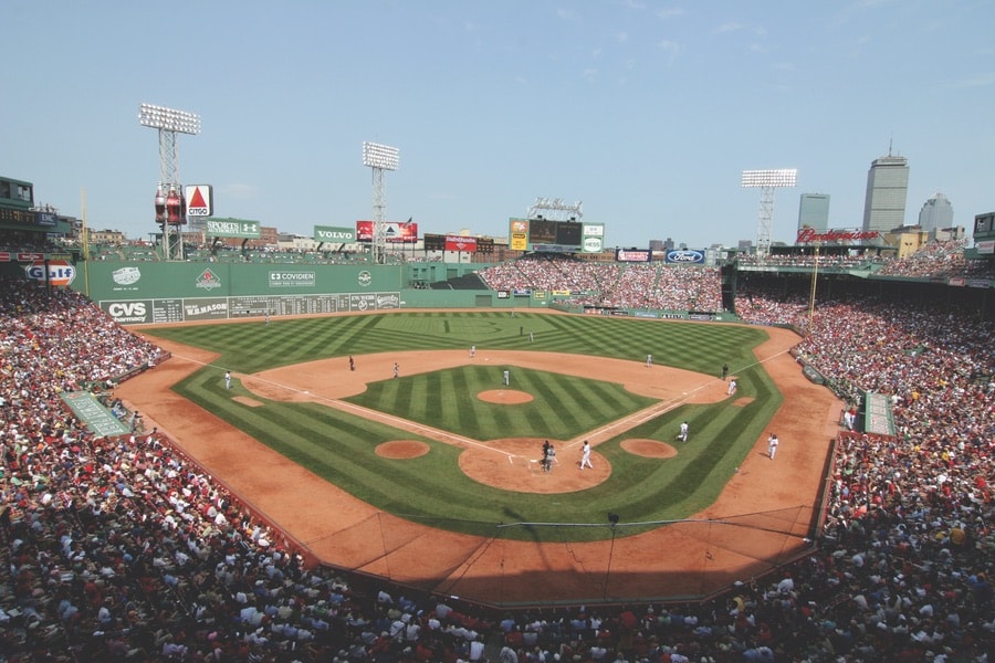 A baseball game at Fenway Park in Boston.