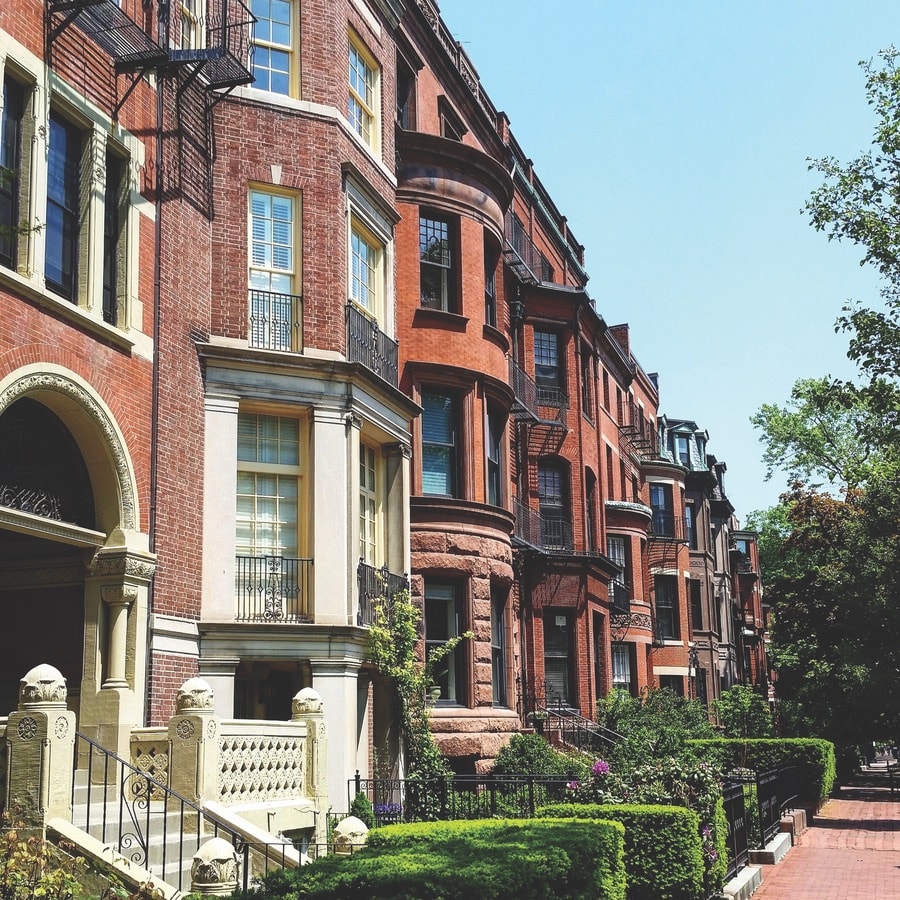 Brownstones in the Back Bay Neighborhood in Boston. 