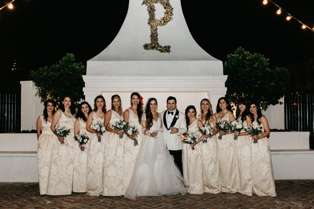 Group photo of the bridal party Sarah Elizabeth and Phillip Petitto New Orleans Wedding