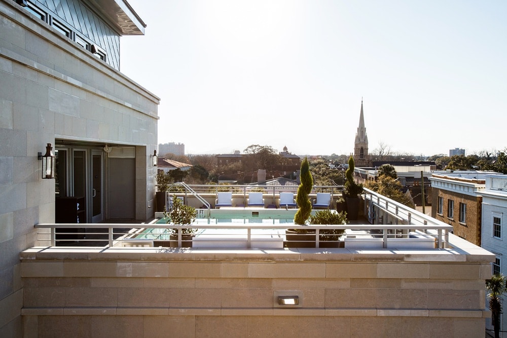 The Indigo Pool, located atop The Restoration Hotel roof, this intimate location is perfect for lounging about. Charleston, South Carolina