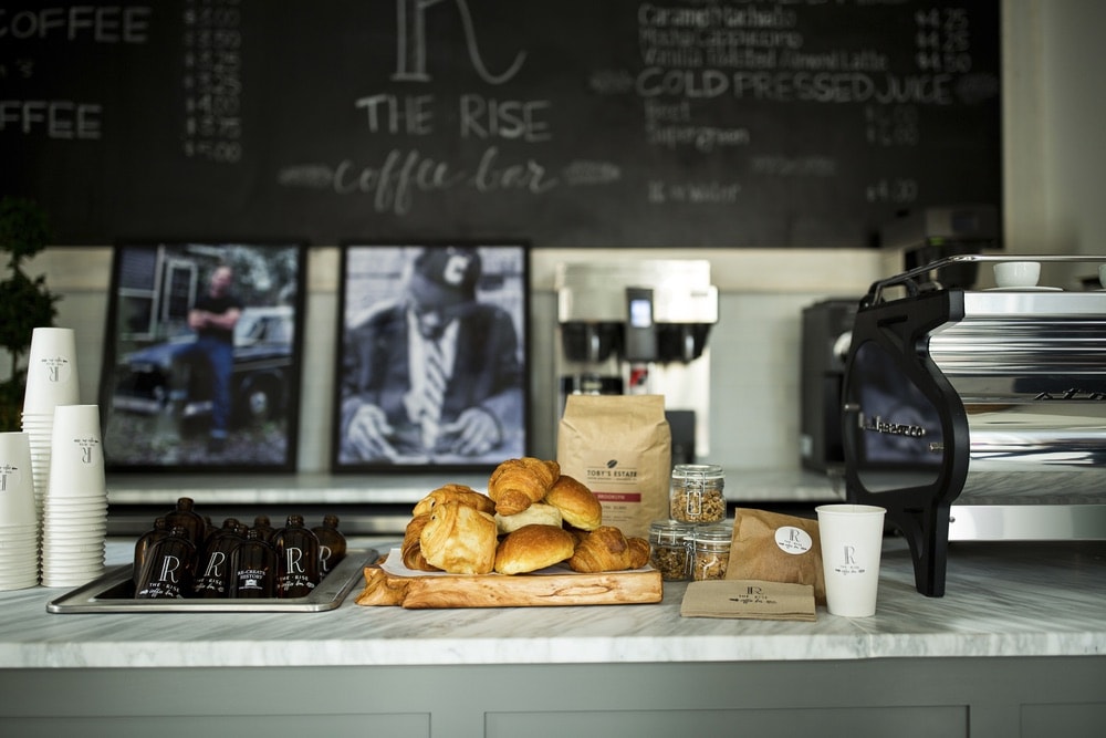 Pastries and coffee from The Rise Coffee Bar located next door to the Restoration Hotel in Charleston, South Carolina