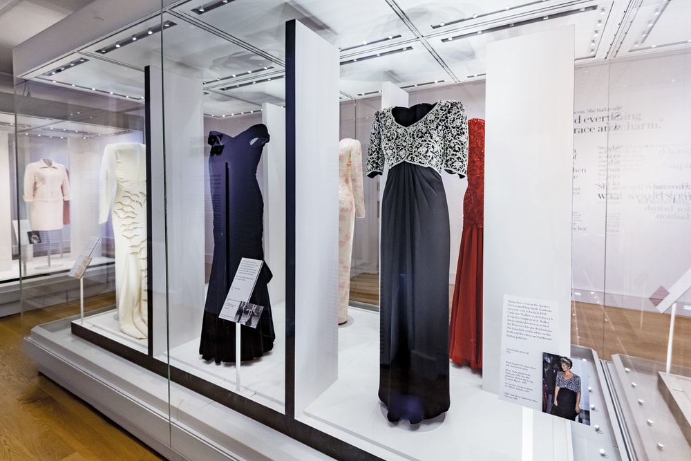 Dresses from the Diana: Her Fashion Story exhibition a short walk away from the Kensington hotel