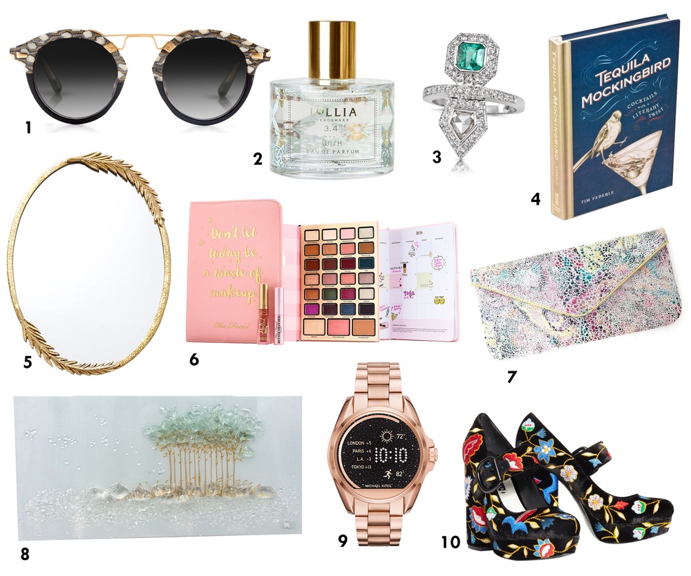 cest la vie holiday gift guide, KREWE Sunglasses, Lollia, Coastal Road, Anthropologie, Too Faced, best gifts of 2017