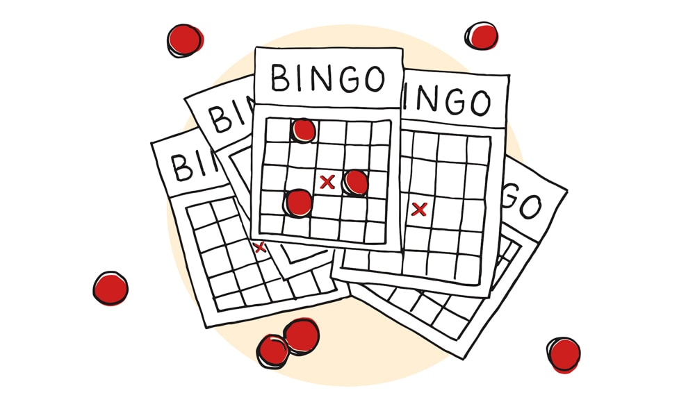 Bingo Cards and Bingo Chips illustration by Lucy Young The Deadliest Game on Earth by Greg Cayea