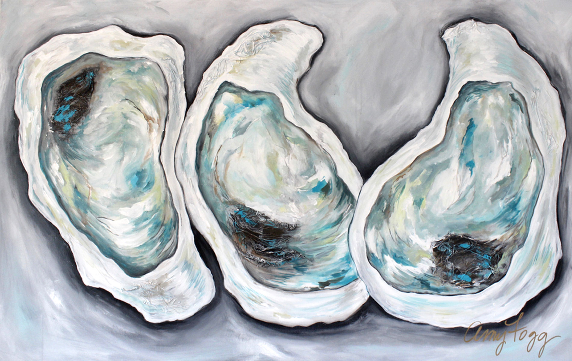 Beautiful blue and green hued oyster painting by artist Amy Fogg