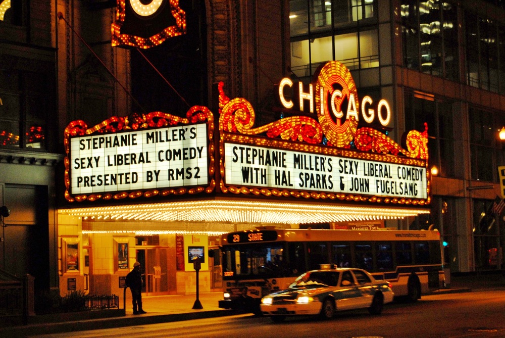 Famous Chicago Theater Sign Night in Chicago Illinois