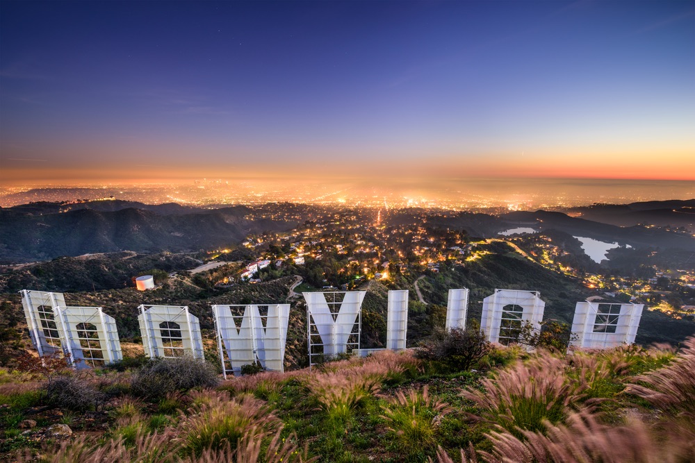 The Hollywood sign overlooking Los Angeles, California