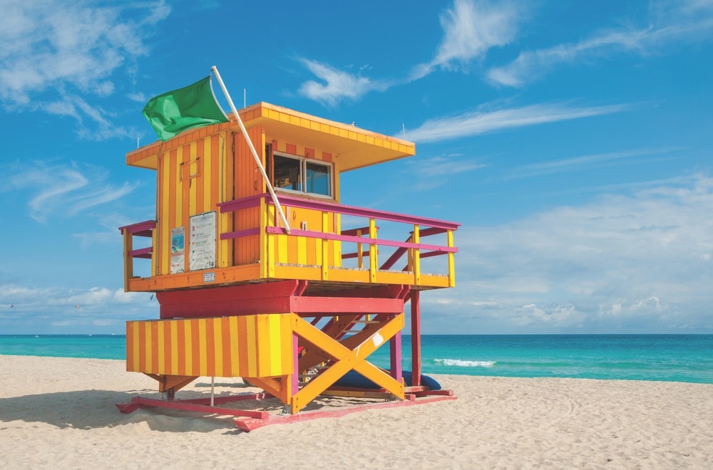 One of many colorful lifeguard towers on South Beach