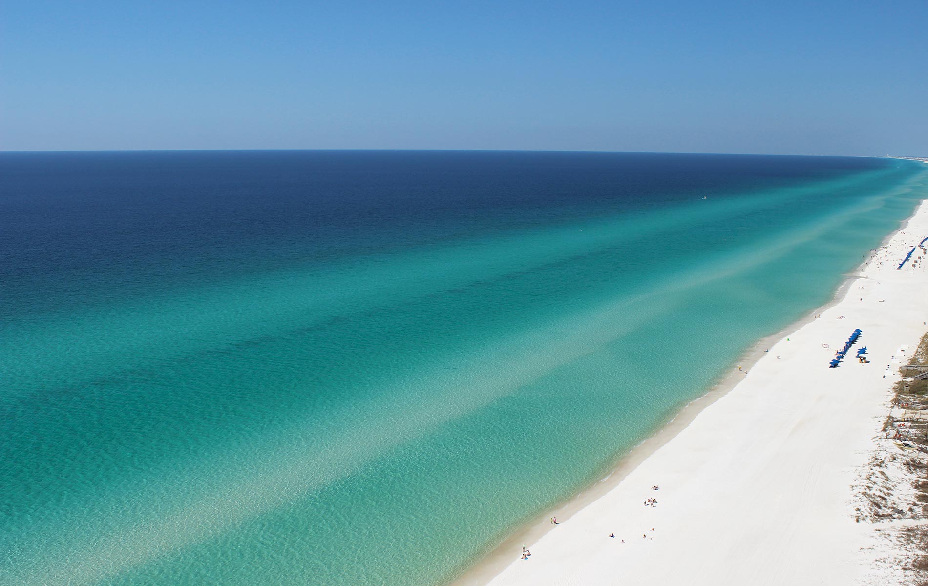 Aerial view of the pristine Gulf coast beaches in the panhandle of Florida