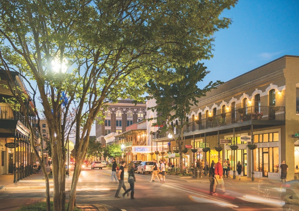 Northwest Florida’s Gulf Coast, Emerald Coast, features great locations for shopping. Downtown Pensacola's Palafox Street is in the center of town and this images shows many people walking to shops and restaurants.