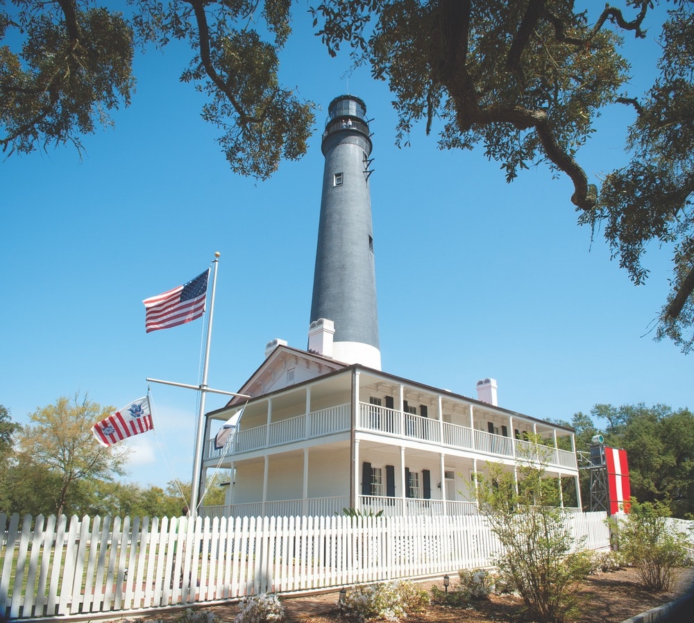 Pensacola Lighthouse and Museum is a beautiful two-story, white building with wrap around porches. The Lighthouse is location at NAS, which is the Navy base in Pensacola, Florida