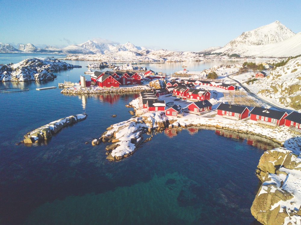 Aerial view of the picturesque Lofoten Islands in northern Norway