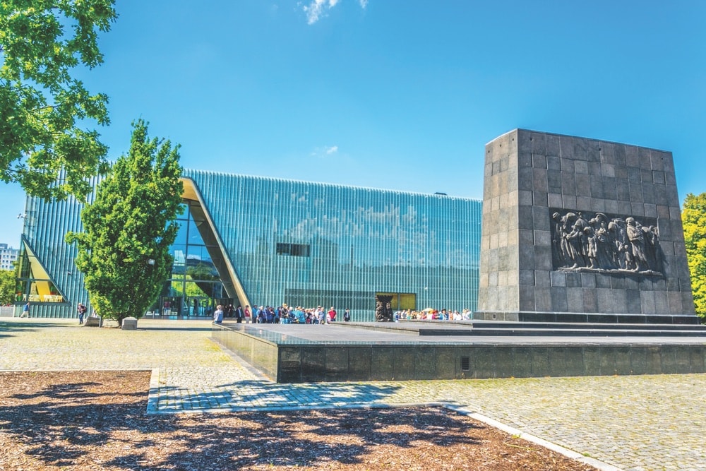 A memorial at the entrance to the POLIN Museum of the History of Polish Jews, located on the site of the former Warsaw Ghetto