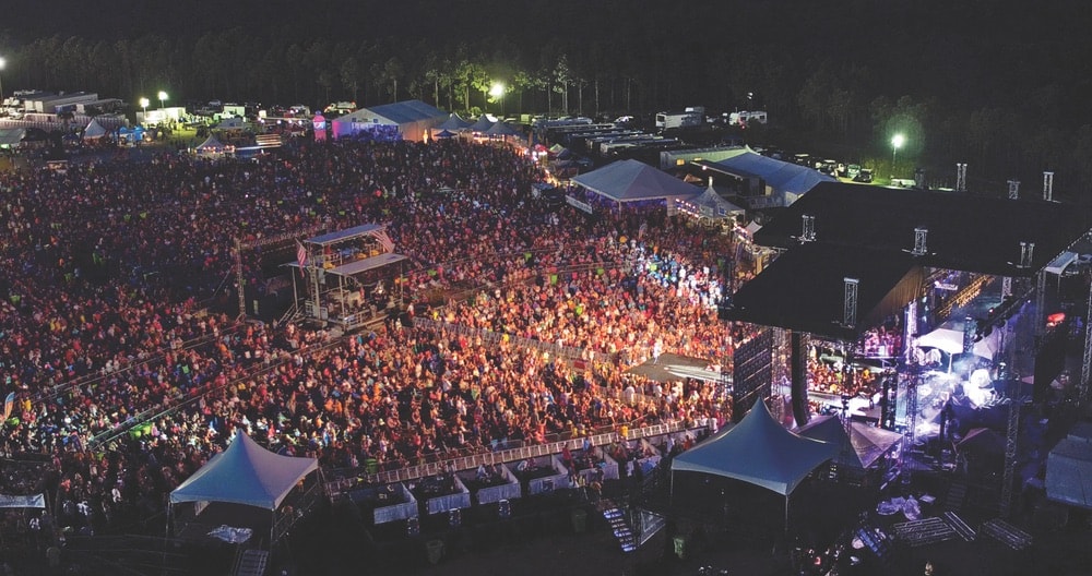 Aerial view of the crowd watching a country music show at Pepsi Gulf Coast Jam festival in Panama City Beach, Florida