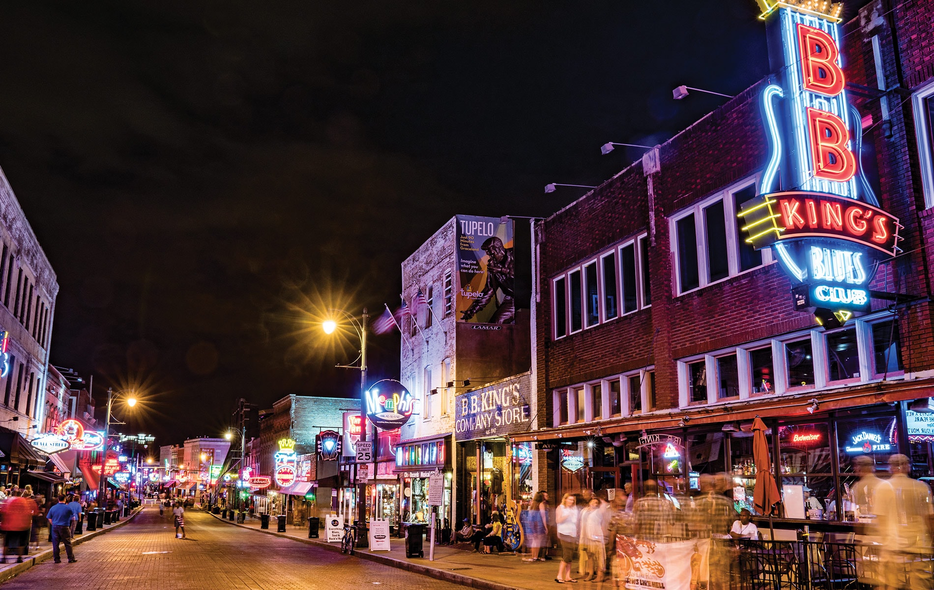 Beale Street in Memphis, Tennessee, is a popular destination for dining and live music. VIE Magazine, March 2018