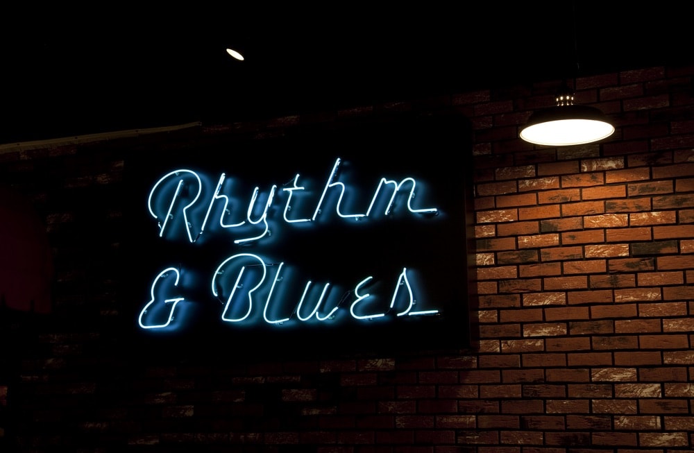 Rhythm and Blues neon sign at the Alabama Music Hall of Fame