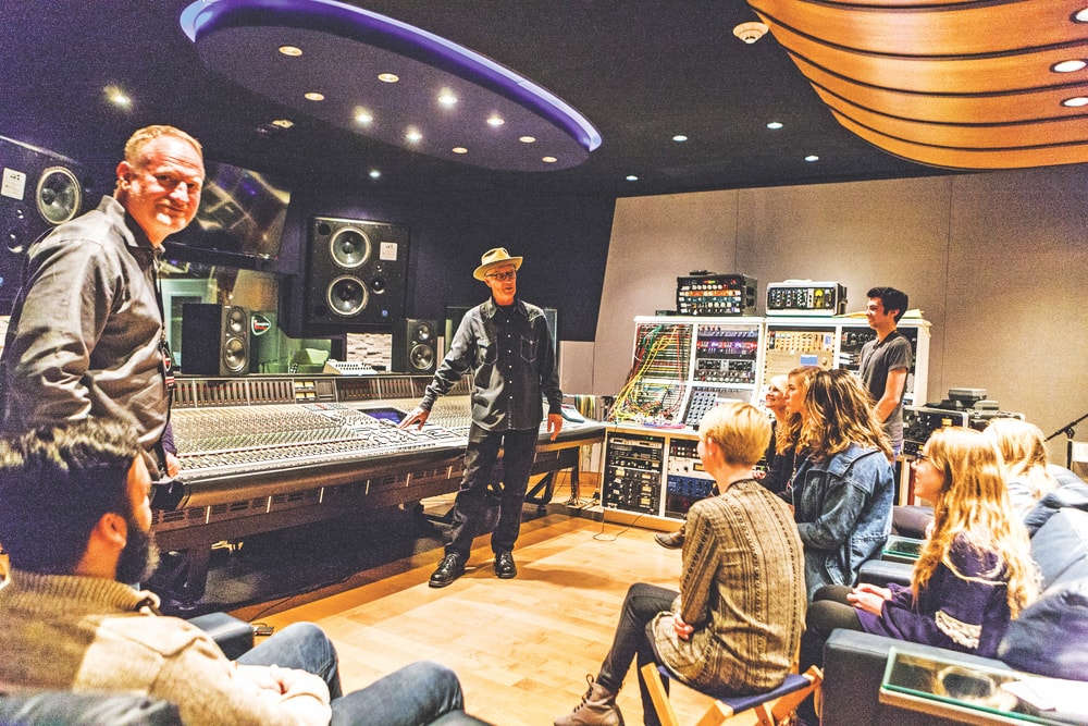 Steve Fishell, a Grammy-winning producer and the founder of Imagine Recordings, explains the recording process to attendees at world-renowned Sound Stage Studios on Music Row.