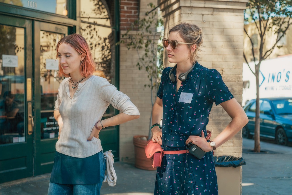 Saoirse Ronan and Greta Gerwig on the set of LADY BIRD. Photo by Merie Wallace, courtesy of A24
