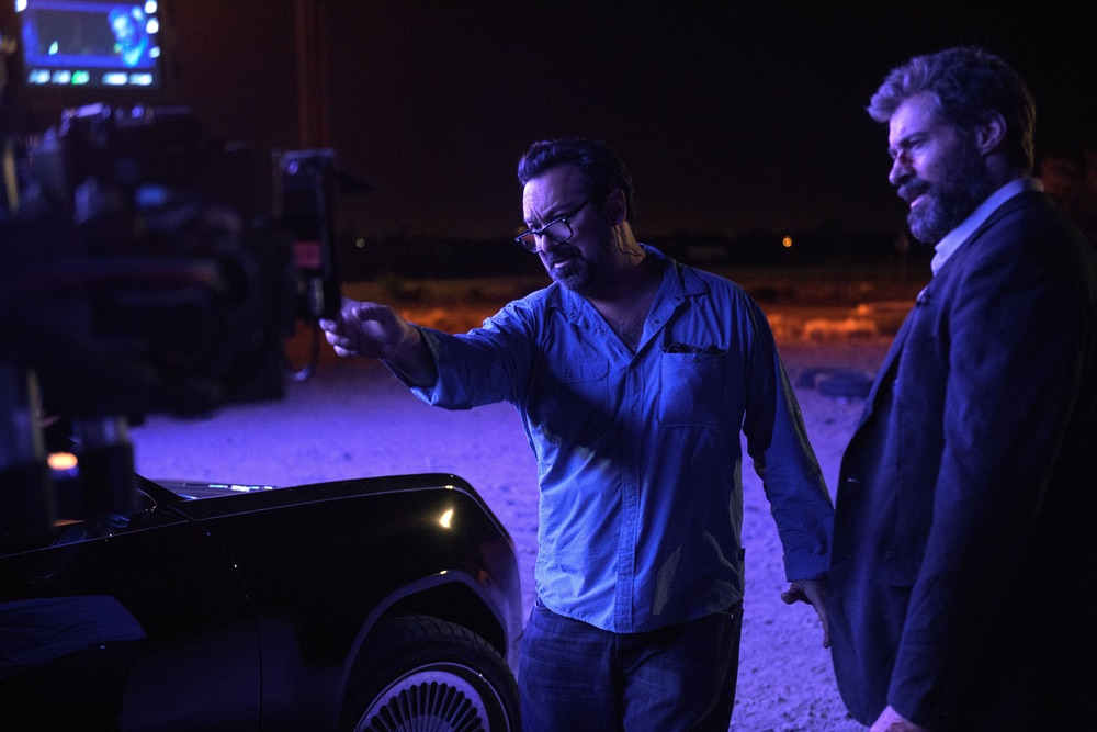 Director James Mangold and Hugh Jackman (Logan) on the set of LOGAN. Photo Credit: Ben Rothstein.