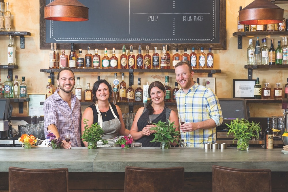 Sonoma County, California; Bartenders behind the bar at Duke’s Spirited Cocktails