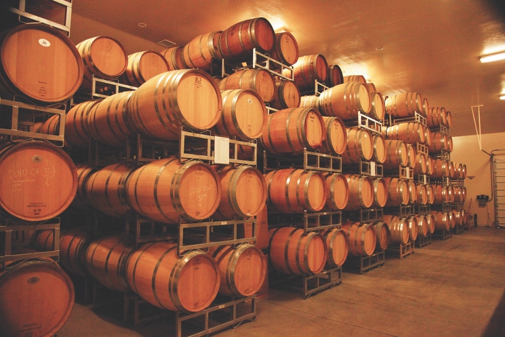 Barrels of Wine in the Two Rivers Winery.